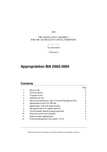 2003 THE LEGISLATIVE ASSEMBLY FOR THE AUSTRALIAN CAPITAL TERRITORY (As presented) (Treasurer)