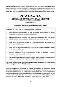 Hong Kong Exchanges and Clearing Limited and The Stock Exchange of Hong Kong Limited take no responsibility for the contents of this announcement, make no representation as to its accuracy or completeness and expressly d