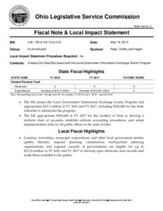 Ohio Legislative Service Commission Mark Harris, Jr. Fiscal Note & Local Impact Statement Bill: