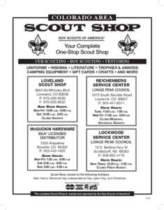 COLORADO AREA  BOY SCOUTS OF AMERICA® Your Complete One-Stop Scout Shop