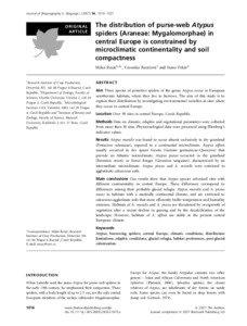 The distribution of purse-web Atypus spiders (Araneae: Mygalomorphae) in central Europe is constrained by microclimatic continentality and soil compactness