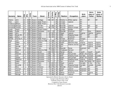 1  African Americans in the 1880 Census of Auburn, New York Bl Bl