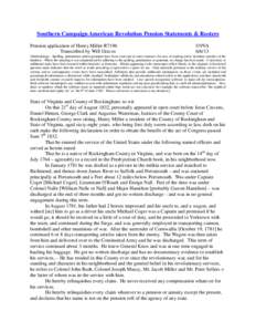 Southern Campaign American Revolution Pension Statements & Rosters Pension application of Henry Miller R7196 Transcribed by Will Graves f19VA[removed]