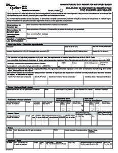 MANUFACTURER’S DATA REPORT FOR WATERTUBE BOILER Appareils sous pression DÉCLARATION DE CONFORMITÉ DU CONSTRUCTEUR POUR CHAUDIÈRE AQUATUBULAIRE