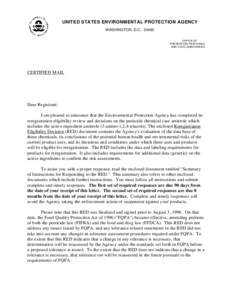 UNITED STATES ENVIRONMENTAL PROTECTION AGENCY WASHINGTON, D.C[removed]OFFICE OF PREVENTION, PESTICIDES AND TOXIC SUBSTANCES