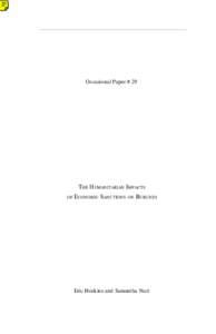 Occasional Paper #29  THE HUMANITARIAN IMPACTS OF ECONOMIC SANCTIONS ON BURUNDI  Eric Hoskins and Samantha Nutt