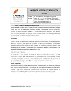 LAUREATE HOSPITALITY EDUCATION Fact Sheet Contact persons  I