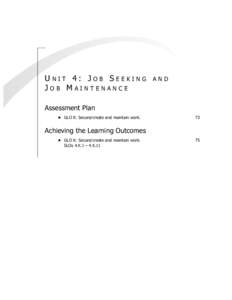 UNIT 4: JOB SEEKING JOB MAINTENANCE AND  Assessment Plan