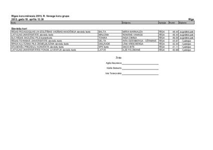 Rīgas  koru  mēnesis  2015,  R.  Vanaga  koru  grupa 2015.  gada  18.  aprīlis  13.30 Rīga  Koris