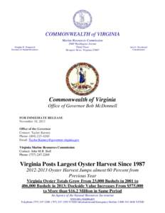 COMMONWEALTH of VIRGINIA Marine Resources Commission 2600 Washington Avenue Third Floor Newport News, Virginia 23607