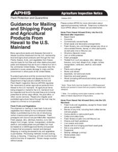 APHIS	 Plant Protection and Quarantine Guidance for Mailing and Shipping Food and Agricultural