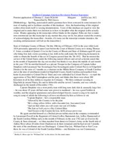 Southern Campaign American Revolution Pension Statements Pension application of Thomas C. Jones W26160 Margaret fn45Ga [sic, SC] Transcribed by Will Graves[removed]