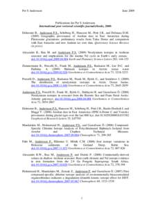 Per S Andersson  June 2009 Publications list Per S Andersson. International peer reviewed scientific journals/books, 2000Delmonte B., Andersson P.S., Schöberg H., Hansson M., Petit J.R., and Delmasa D.M.