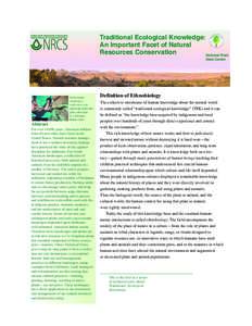 Technical Note 1, Traditional Ecological Knowledge:  An Important Facet of Natural Resources Conservation