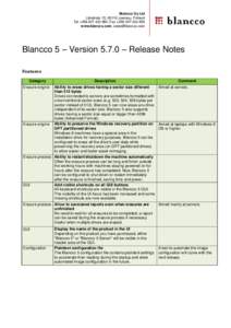 Blancco Oy Ltd Länsikatu 15, 80110 Joensuu, Finland Tel +, Fax +www.blancco.com,   Blancco 5 – Version 5.7.0 – Release Notes