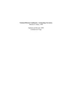 National Historic Landmarks--Archaeology Inventory Theresa E. Solury, 1999 Updated and Revised, 2003 Caridad de la Vega  National Historic Landmarks-Archeology Inventory