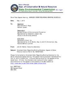 Silver Peak Appeal Hearing - AMENDED ORDER REGARDING BRIEFING SCHEDULE Date: May 1, 2013  To: