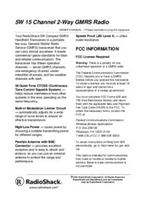 Owner's Manual - 5W 15 Channel 2-Way GMRS Radio