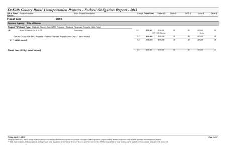 DeKalb County Rural Transportation Projects - Federal Obligation Report[removed]