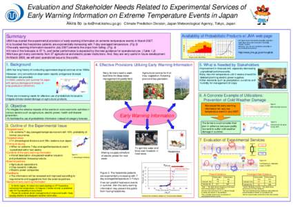 Evaluation and Stakeholder Needs Related to Experimental Services of Early Warning Information on Extreme Temperature Events in Japan Akira Ito () Climate Prediction Division, Japan Meteorological A
