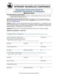 10777 Westheimer, Suite 1075 • Houston, Texas 77042 • + • FACSIMILE: +  OFFSHORE TECHNOLOGY CONFERENCE Distinguished Achievement Award for Companies, Organizations, and Institutions 