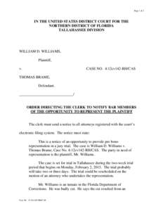 Page 1 of 2  IN THE UNITED STATES DISTRICT COURT FOR THE NORTHERN DISTRICT OF FLORIDA TALLAHASSEE DIVISION