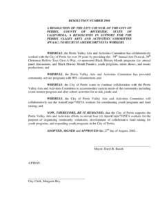 RESOLUTION NUMBER 2988 A RESOLUTION OF THE CITY COUNCIL OF THE CITY OF PERRIS, COUNTY OF RIVERSIDE,