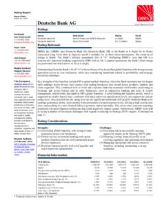 Rating Report Report Date: March 10, 2015 Deutsche Bank AG Ratings