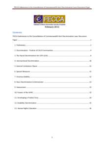 FECCA Submission to the Consolidation of Commonwealth Anti-Discrimination Laws Discussion Paper  February 2012 Contents FECCA Submission to the Consolidation of Commonwealth Anti-Discrimination Laws Discussion