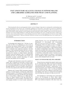 Current Research[removed]Newfoundland and Labrador Department of Natural Resources Geological Survey, Report 10-1, pages[removed]PAST AND FUTURE SEA-LEVEL CHANGE IN NEWFOUNDLAND AND LABRADOR: GUIDELINES FOR POLICY AND PLA