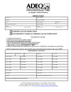 Air Quality Vehicle Emissions  ORDER FORM FLEET NAME:  FLEET NUMBER: