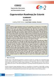 CODE2 Cogeneration Observatory and Dissemination Europe Cogeneration Roadmap for Estonia SUMMARY