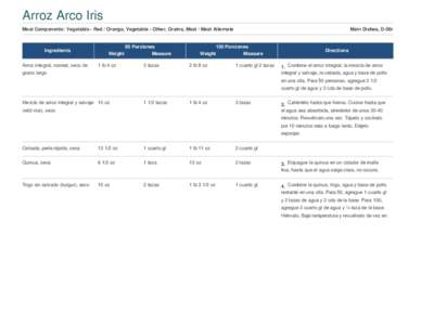 Arroz Arco Iris Meal Components: Vegetable - Red / Orange, Vegetable - Other, Grains, Meat / Meat Alternate Ingredients Arroz integral, normal, seco de