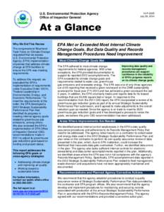 At a Glance: EPA Met or Exceeded Most Internal Climate Change Goals, But Data Quality and Records Management Procedures Need Improvement