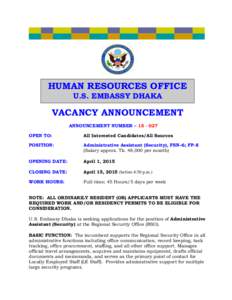    HUMAN RESOURCES OFFICE U.S. EMBASSY DHAK