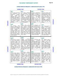 Rational temperament / Artisan temperament / ESTJ / ISTP / ENTP / Extraversion and introversion / INTJ / ESFP / ESFJ / Personality / Keirsey Temperament Sorter / ISTJ