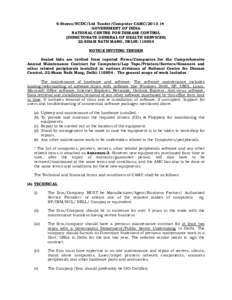 6-Stores/NCDC/Ltd Tender/Computer CAMC[removed]GOVERNMENT OF INDIA NATIONAL CENTRE FOR DISEASE CONTROL (DIRECTORATE GENERAL OF HEALTH SERVICES) 22-SHAM NATH MARG, DELHI[removed]NOTICE INVITING TENDER