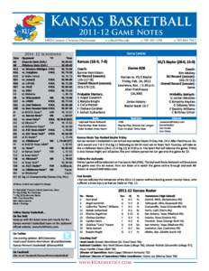 Kansas Basketball[removed]Game Notes MRD Contact: Christine Dieckmann  e: [removed]