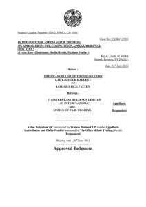 [removed]Interclass Holdings Limited (2) Interclass PLC[removed]EWCA Civ 1056 Judgment of the Court of Appeal | 31 Jul 2012