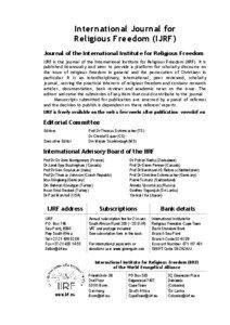 International Journal for Religious Freedom (IJRF) Journal of the International Institute for Religious Freedom
