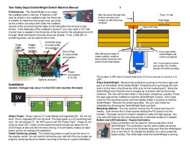 Tam Valley Depot SwitchWright Switch Machine Manual! Preliminaries - The SwitchWright is an underthe-roadbed switch machine. It requires a 3/8” hole be drilled in the roadbed under the throw-bar. It is better to make t