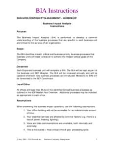 Business process / Emergency management / Maximum tolerable period of disruption / Business continuity planning / Business continuity / BIA / Management / Business / Process management