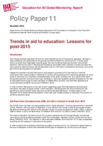 Trends in aid to education: lessons for post-2015; Education for all global monitoring report: policy paper; Vol.:11; 2013