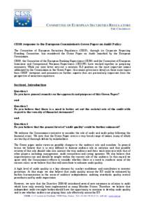 Appendix I  CESR[removed]CESR response to EU COM  Green Paper Audit Policy