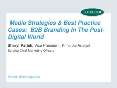 Media Strategies & Best Practice Cases: B2B Branding In The PostDigital World Sheryl Pattek, Vice President, Principal Analyst Serving Chief Marketing Officers  Twitter: @sherylpattek