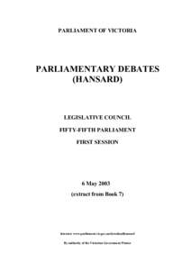 PARLIAMENT OF VICTORIA  PARLIAMENTARY DEBATES (HANSARD)  LEGISLATIVE COUNCIL