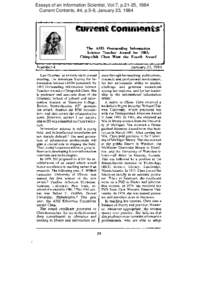 Essays of an Information Scientist, Vol:7, p.21-25, 1984 Current Contents, #4, p.5-9, January 23, 1984 The ASIS Outstanding Information Science