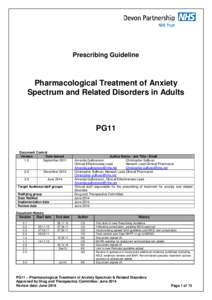 Prescribing Guideline  Pharmacological Treatment of Anxiety Spectrum and Related Disorders in Adults  PG11