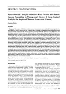 Risk Factors for Breast Cancer in Poland  RESEARCH COMMUNICATION