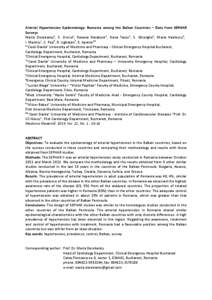 Arterial Hypertension Epidemiology: Romania among the Balkan Countries – Data from SEPHAR Surveys Maria Dorobanțu1, S. Onciul2, Roxana Darabont3, Oana Tautu4, S. Ghiorghe5, Maria Vasilescu6, I. Manitiu7, C. Pop8, D. L